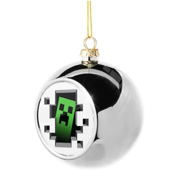 Minecraft creeper — Στολίδι Χριστουγεννιάτικη μπάλα δένδρου Ασημένια 8cm