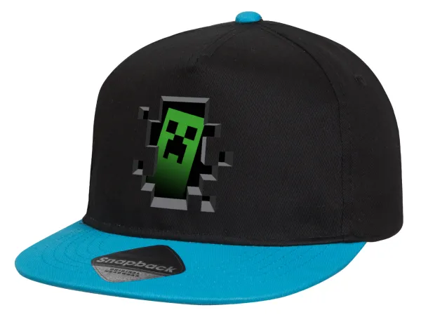 Minecraft creeper — Child's Flat Snapback Hat, Black/Blue (100% COTTON, CHILD, UNISEX, ONE SIZE)