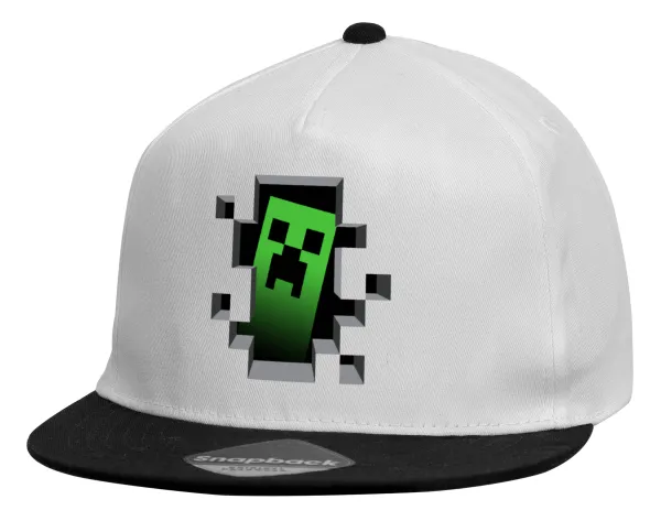 Minecraft creeper — Child's Flat Snapback Hat, White (100% COTTON, CHILDREN'S, UNISEX, ONE SIZE)