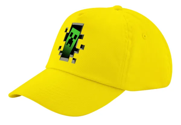 Minecraft creeper — Child's Baseball Cap, 100% Cotton Twill, Yellow (COTTON, CHILD, UNISEX, ONE SIZE)