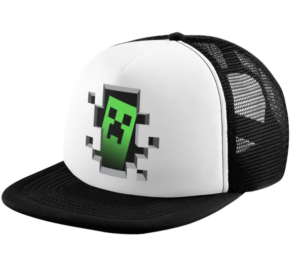 Minecraft creeper — Adult Soft Trucker Hat with Black/White Mesh (POLYESTER, ADULT, UNISEX, ONE SIZE)