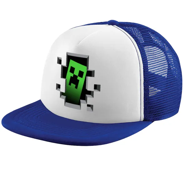 Minecraft creeper — Adult Soft Trucker Hat with Blue/White Mesh (POLYESTER, ADULT, UNISEX, ONE SIZE)