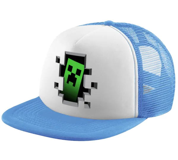 Minecraft creeper — Child's Soft Trucker Hat with Blue/White Mesh (POLYESTER, CHILD, ONE SIZE)