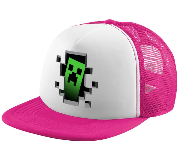 Minecraft creeper — Child's Soft Trucker Hat with Pink/White Mesh (POLYESTER, CHILD, ONE SIZE)
