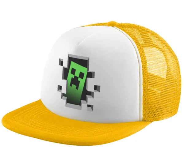 Minecraft creeper — Adult Soft Trucker Hat with Yellow/White Mesh (POLYESTER, ADULT, UNISEX, ONE SIZE)