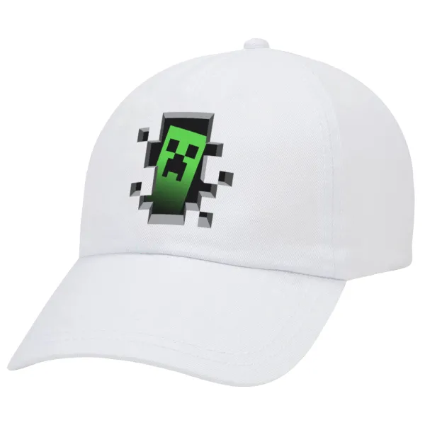Minecraft creeper — Adult Baseball Cap White 5-panel (POLYESTER, ADULT, UNISEX, ONE SIZE)