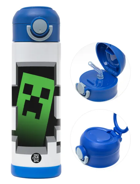 Minecraft creeper — Παιδικό παγούρι θερμό, ανοξείδωτο, με καλαμάκι ασφαλείας, ΜΠΛΕ (500ml)