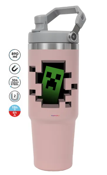 Minecraft creeper — ΡΟΖ Travel Tumbler Θερμός με χερούλι και καλαμάκι 890ml