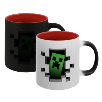 Minecraft creeper, Κούπα Μαγική εσωτερικό κόκκινο, κεραμική, 330ml που αλλάζει χρώμα με το ζεστό ρόφημα