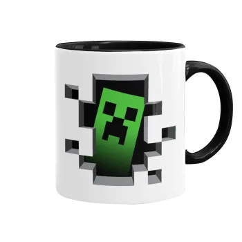 Minecraft creeper, Κούπα χρωματιστή μαύρη, κεραμική, 330ml