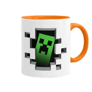 Minecraft creeper, Κούπα χρωματιστή πορτοκαλί, κεραμική, 330ml