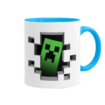 Minecraft creeper, Κούπα χρωματιστή γαλάζια, κεραμική, 330ml