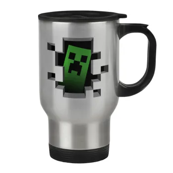 Minecraft creeper, Κούπα ταξιδιού ανοξείδωτη με καπάκι, διπλού τοιχώματος (θερμό) 450ml