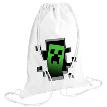 Minecraft creeper, Backpack pouch GYMBAG white (28x40cm)