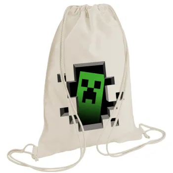 Minecraft creeper, Τσάντα πλάτης πουγκί GYMBAG natural (28x40cm)
