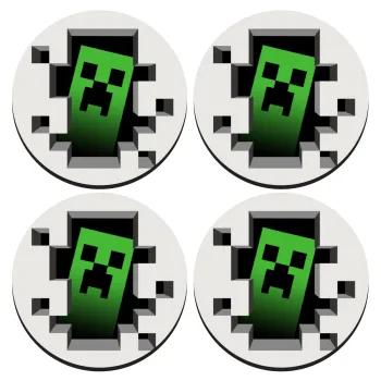 Minecraft creeper, ΣΕΤ 4 Σουβέρ ξύλινα στρογγυλά (9cm)