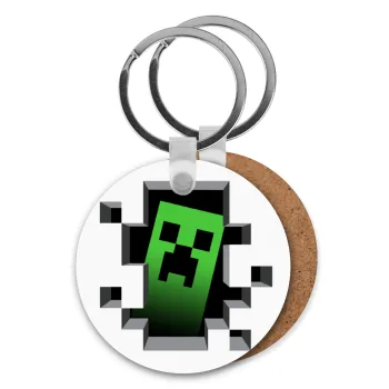 Minecraft creeper, Μπρελόκ Ξύλινο στρογγυλό MDF Φ5cm