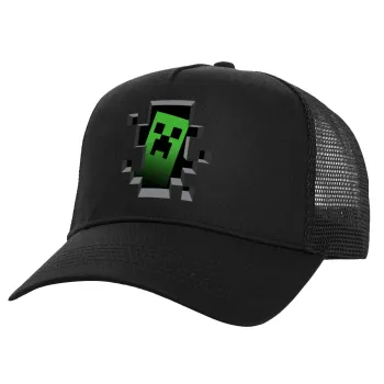 Minecraft creeper, Καπέλο Ενηλίκων Structured Trucker, με Δίχτυ, Μαύρο (100% ΒΑΜΒΑΚΕΡΟ, ΕΝΗΛΙΚΩΝ, UNISEX, ONE SIZE)
