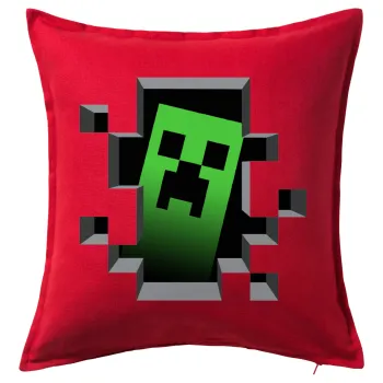 Minecraft creeper, Μαξιλάρι καναπέ Κόκκινο 100% βαμβάκι, περιέχεται το γέμισμα (50x50cm)