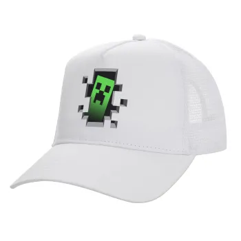Minecraft creeper, Καπέλο Ενηλίκων Structured Trucker, με Δίχτυ, ΛΕΥΚΟ (100% ΒΑΜΒΑΚΕΡΟ, ΕΝΗΛΙΚΩΝ, UNISEX, ONE SIZE)