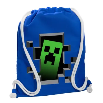 Minecraft creeper, Τσάντα πλάτης πουγκί GYMBAG Μπλε, με τσέπη (40x48cm) & χονδρά κορδόνια