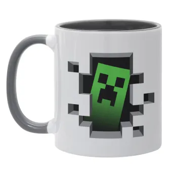 Minecraft creeper, Κούπα χρωματιστή γκρι, κεραμική, 330ml