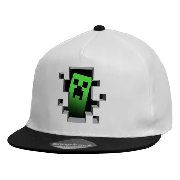 Minecraft creeper, Καπέλο παιδικό Flat Snapback, Λευκό (100% ΒΑΜΒΑΚΕΡΟ, ΠΑΙΔΙΚΟ, UNISEX, ONE SIZE)