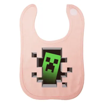 Minecraft creeper, Σαλιάρα με Σκρατς ΡΟΖ 100% Organic Cotton (0-18 months)