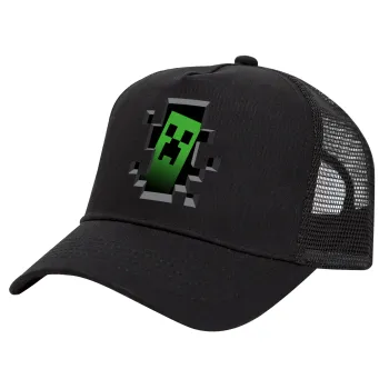 Minecraft creeper, Trucker Hat with Mesh, Black, (COTTON, KIDS, UNISEX, ONE SIZE)
