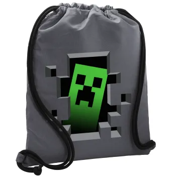 Minecraft creeper, Τσάντα πλάτης πουγκί GYMBAG ΓΚΡΙ, με τσέπη (40x48cm) & χονδρά κορδόνια