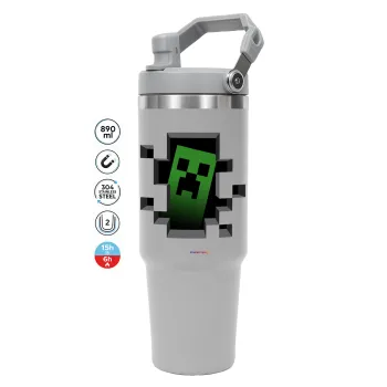 Minecraft creeper, ΓΚΡΙ χρώματος Θερμός Ανοξείδωτο 890ml (30oz) με χερούλι