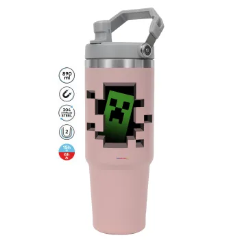 Minecraft creeper, ΡΟΖ χρώματος Θερμός Ανοξείδωτο 890ml (30oz) με χερούλι