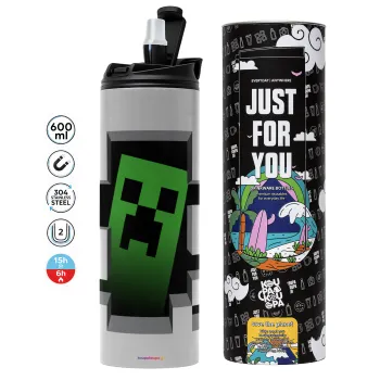 Minecraft creeper, Tumbler stainless steel GREY 600ml