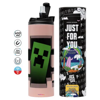 Minecraft creeper, Tumbler stainless steel PINK 600ml