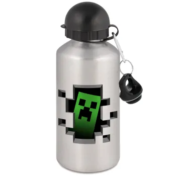 Minecraft creeper, Μεταλλικό παγούρι νερού, Ασημένιο, αλουμινίου 500ml