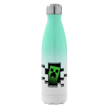 Minecraft creeper, Μεταλλικό παγούρι θερμός Πράσινο/Λευκό (Stainless steel), διπλού τοιχώματος, 500ml