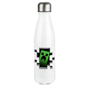 Minecraft creeper, Metal mug thermos White (Stainless steel), double wall, 500ml