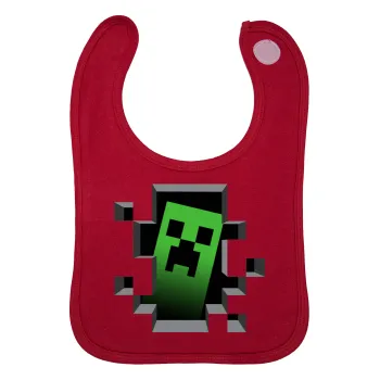 Minecraft creeper, Σαλιάρα με Σκρατς Κόκκινη 100% Organic Cotton (0-18 months)