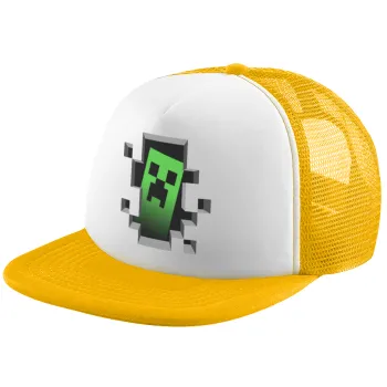 Minecraft creeper, Adult Soft Trucker Hat with Yellow/White Mesh (POLYESTER, ADULT, UNISEX, ONE SIZE)