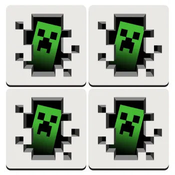 Minecraft creeper, ΣΕΤ 4 Σουβέρ ξύλινα τετράγωνα (9cm)