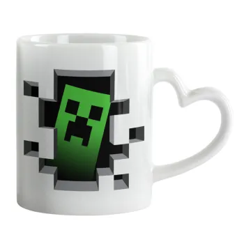 Minecraft creeper, Mug heart handle, ceramic, 330ml