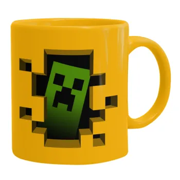 Minecraft creeper, Κούπα, κεραμική κίτρινη, 330ml