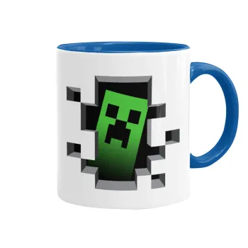 Minecraft creeper, Κούπα χρωματιστή μπλε, κεραμική, 330ml