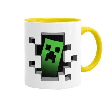 Minecraft creeper, Κούπα χρωματιστή κίτρινη, κεραμική, 330ml