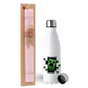 Easter Set, metallic stainless steel water bottle (750ml) & scented flat Easter candle (30cm) (PINK)