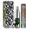 Easter Set, metallic stainless thermos flask (500ml) & scented flat Easter candle (30cm) (GRAY)