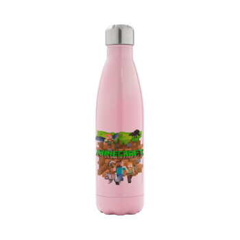 Minecraft characters, Metal mug thermos Pink Iridiscent (Stainless steel), double wall, 500ml