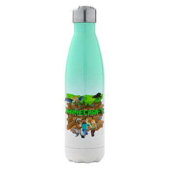 Minecraft characters, Metal mug thermos Green/White (Stainless steel), double wall, 500ml