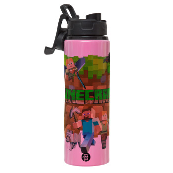 Minecraft characters, Metallic water bottle with safety lid, 850ml aluminum