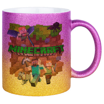 Minecraft characters, Κούπα Χρυσή/Ροζ Glitter, κεραμική, 330ml